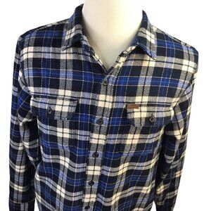 Orvis Big Bear Double Brushed Blue Flannel Heavyweight Shirt Jacket Plaid Medium